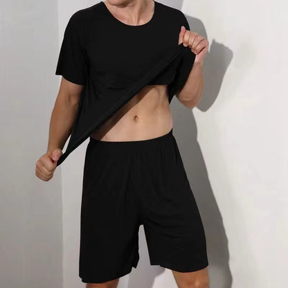 Summer Two-Piece Set | Men's Pajama | Ice Silk | T-Shirt & Shorts | Casual | Steven & Levon