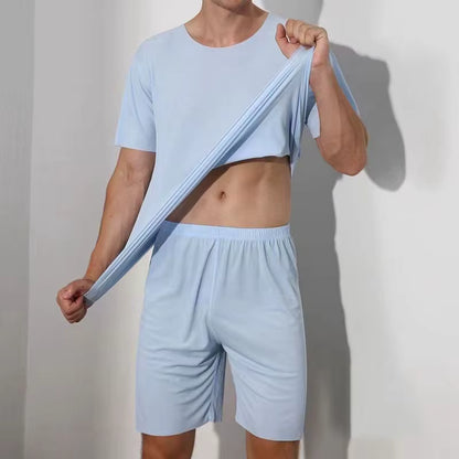Summer Two-Piece Set | Men's Pajama | Ice Silk | T-Shirt & Shorts | Casual | Steven & Levon