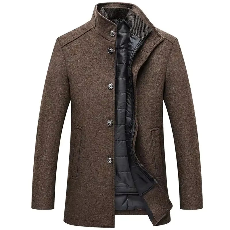 Thick Wool Blend Coat | Men Peacoat | Stand Collar Single Breasted Vest Winter | Steven & Levon