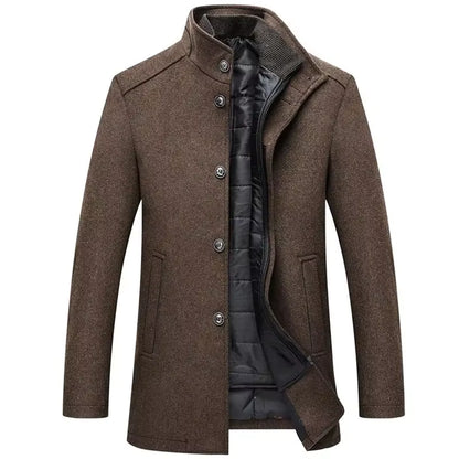 Thick Wool Blend Coat | Men Peacoat | Stand Collar Single Breasted Vest Winter | Steven & Levon