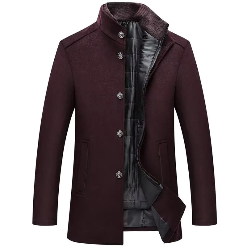 Thick Wool Blend Coat | Men Peacoat | Stand Collar Single Breasted Vest Winter | Steven & Levon