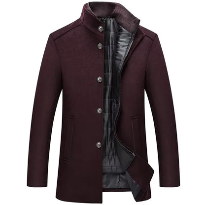 Thick Wool Blend Coat | Men Peacoat | Stand Collar Single Breasted Vest Winter | Steven & Levon