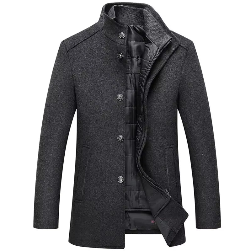 Thick Wool Blend Coat | Men Peacoat | Stand Collar Single Breasted Vest Winter | Steven & Levon