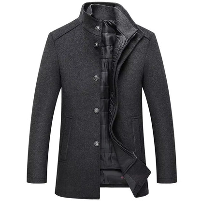 Thick Wool Blend Coat | Men Peacoat | Stand Collar Single Breasted Vest Winter | Steven & Levon