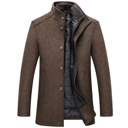 Thick Wool Blend Coat | Men Peacoat | Stand Collar Single Breasted Vest Winter | Steven & Levon