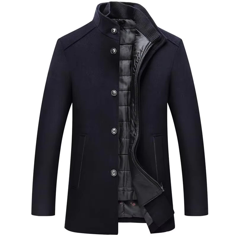 Thick Wool Blend Coat | Men Peacoat | Stand Collar Single Breasted Vest Winter | Steven & Levon