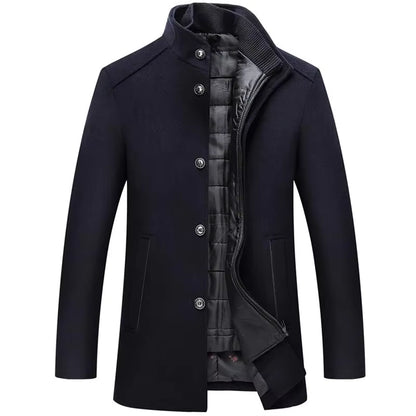 Thick Wool Blend Coat | Men Peacoat | Stand Collar Single Breasted Vest Winter | Steven & Levon