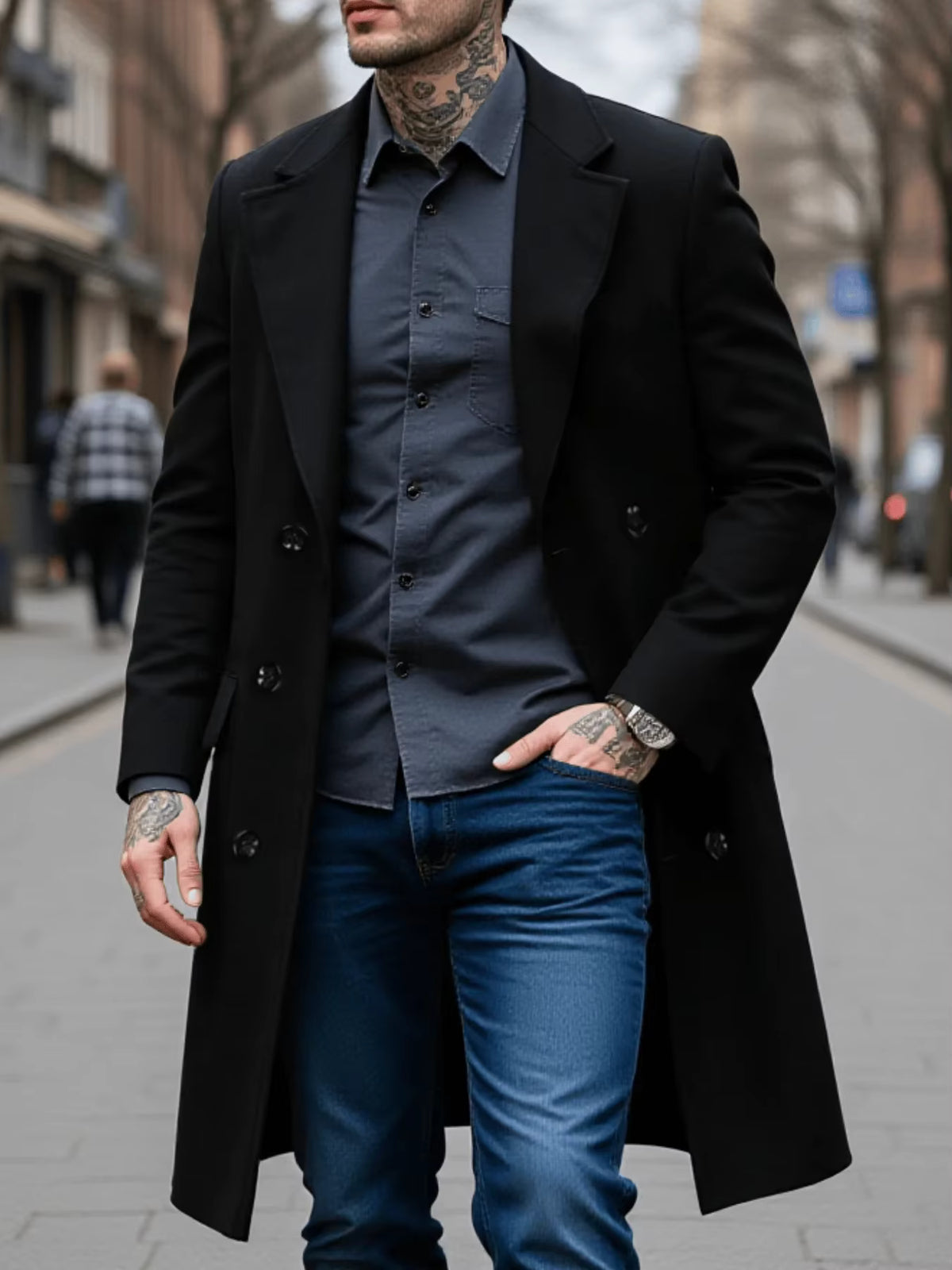 Double Breasted Wool Overcoat | Men Peacoat | Thick Lined Warm Solid Winter Jacket | Steven & Levon