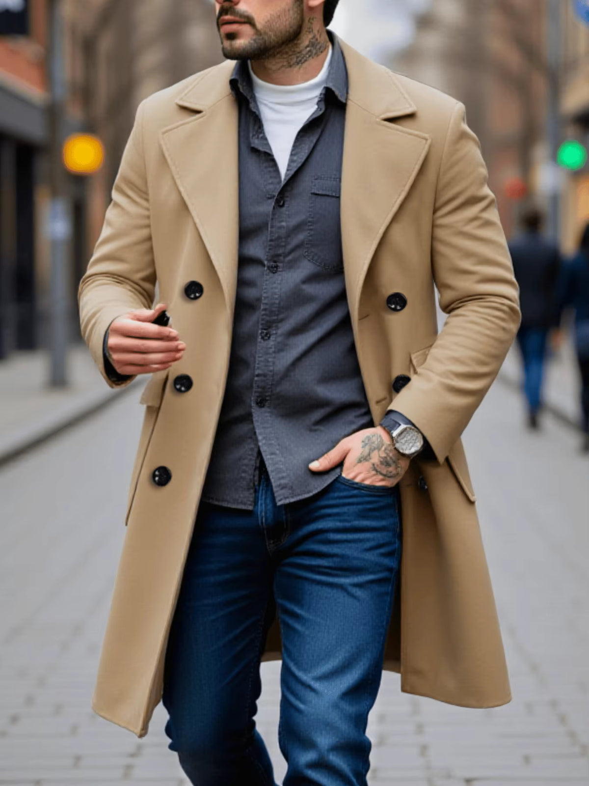Double Breasted Wool Overcoat | Men Peacoat | Thick Lined Warm Solid Winter Jacket | Steven & Levon