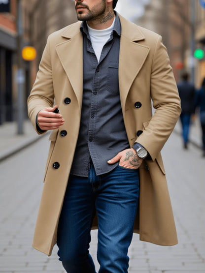 Double Breasted Wool Overcoat | Men Peacoat | Thick Lined Warm Solid Winter Jacket | Steven & Levon
