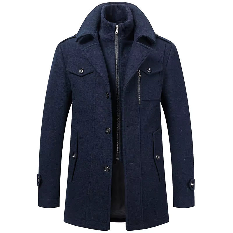 Wool Trench Coat | Men Peacoat | Double Collar Zipper Windproof Winter Outerwear | Steven & Levon