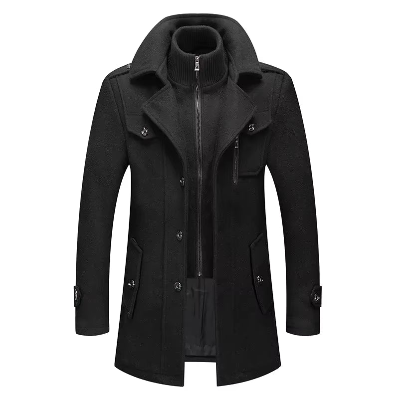 Wool Trench Coat | Men Peacoat | Double Collar Zipper Windproof Winter Outerwear | Steven & Levon