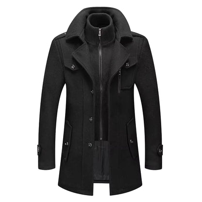 Wool Trench Coat | Men Peacoat | Double Collar Zipper Windproof Winter Outerwear | Steven & Levon