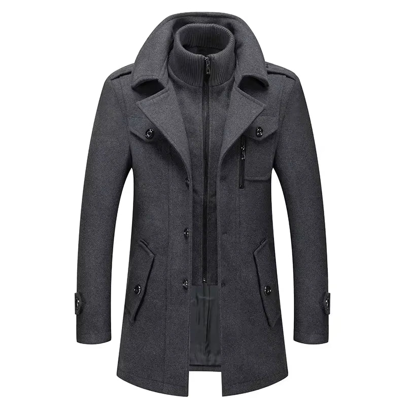 Wool Trench Coat | Men Peacoat | Double Collar Zipper Windproof Winter Outerwear | Steven & Levon