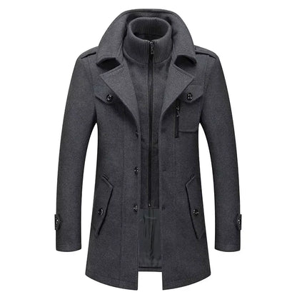 Wool Trench Coat | Men Peacoat | Double Collar Zipper Windproof Winter Outerwear | Steven & Levon