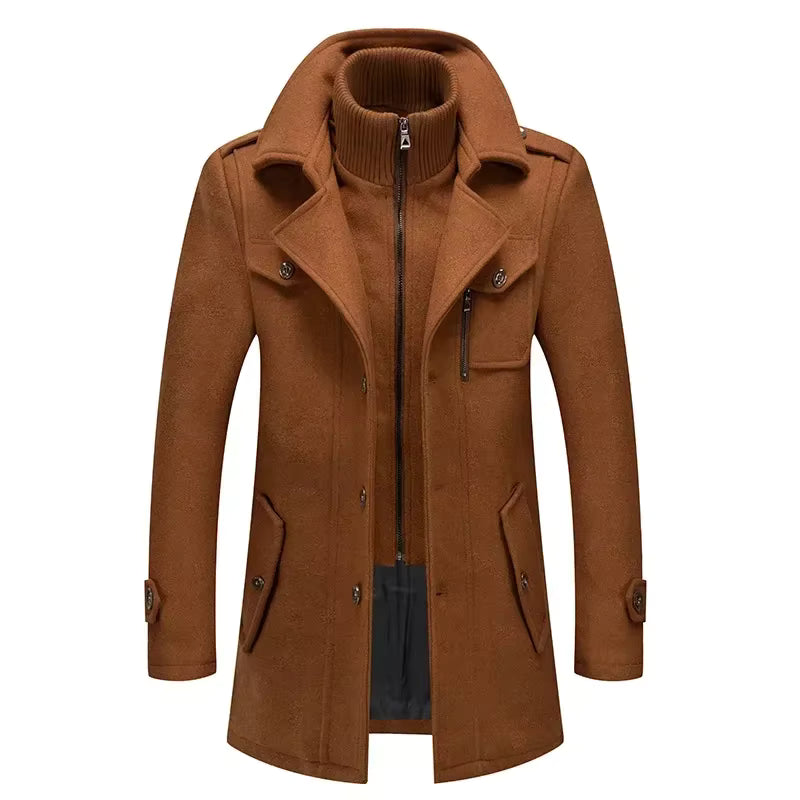 Wool Trench Coat | Men Peacoat | Double Collar Zipper Windproof Winter Outerwear | Steven & Levon