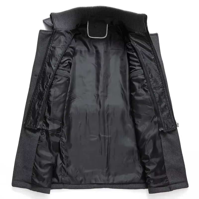 Wool Trench Coat | Men Peacoat | Double Collar Zipper Windproof Winter Outerwear | Steven & Levon