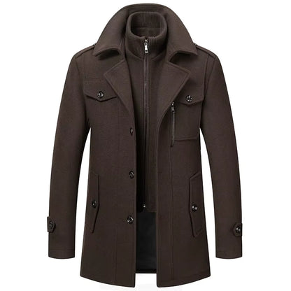 Wool Trench Coat | Men Peacoat | Double Collar Zipper Windproof Winter Outerwear | Steven & Levon