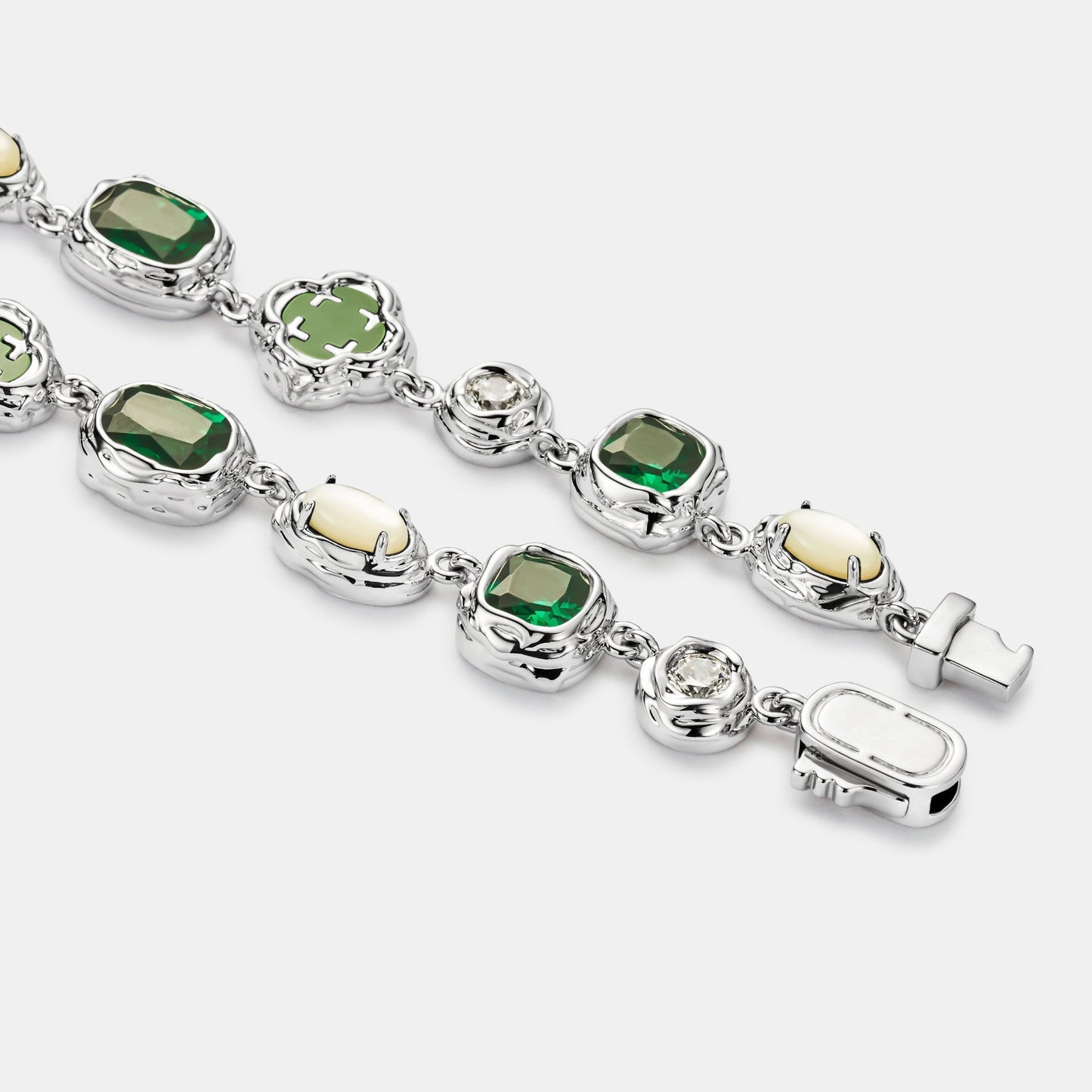 Melted Emerald Bracelet | Men | Stainless Steel | Silver & Gold | Emerald Gemstone | Steven & Levon