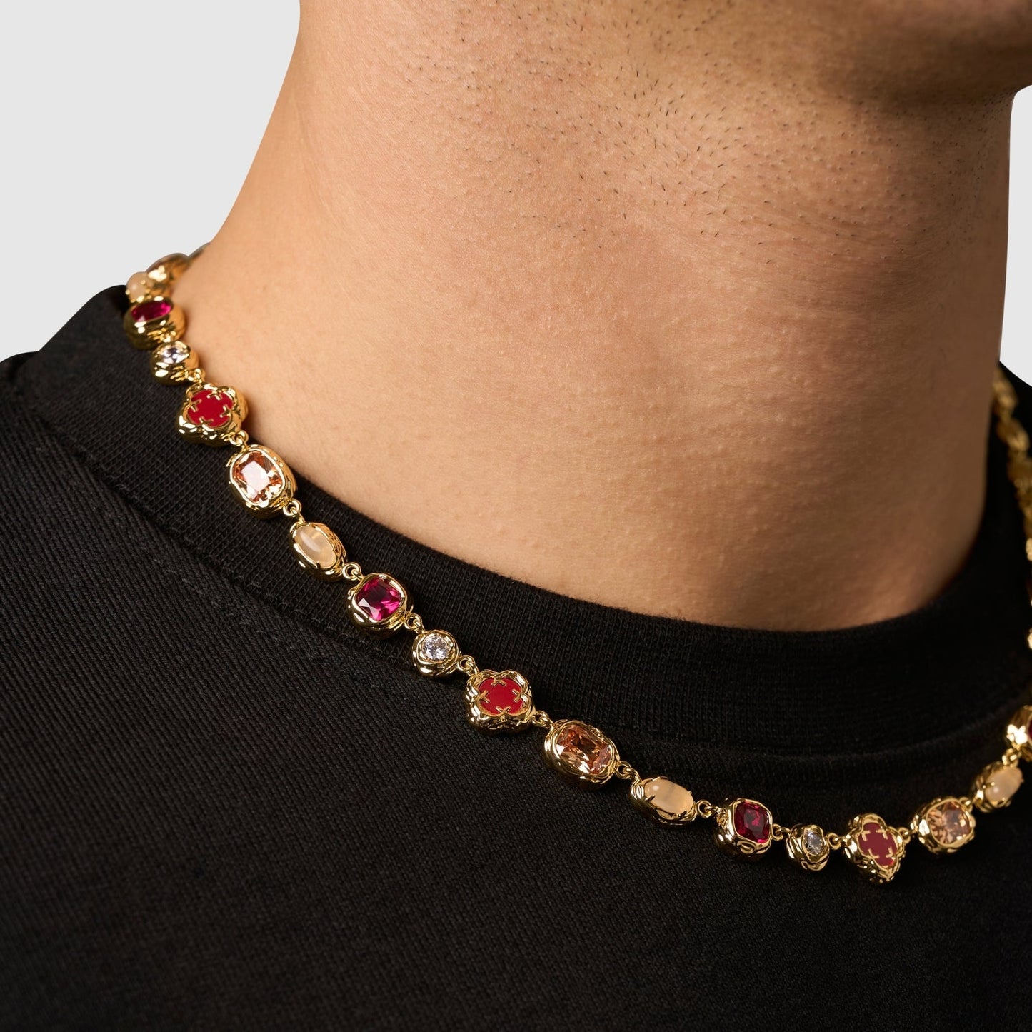 Gold Ruby Gemstone Necklace | Men | Stainless Steel | Melted Design | Gemstone Detail | Steven & Levon