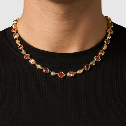 Gold Ruby Gemstone Necklace | Men | Stainless Steel | Melted Design | Gemstone Detail | Steven & Levon