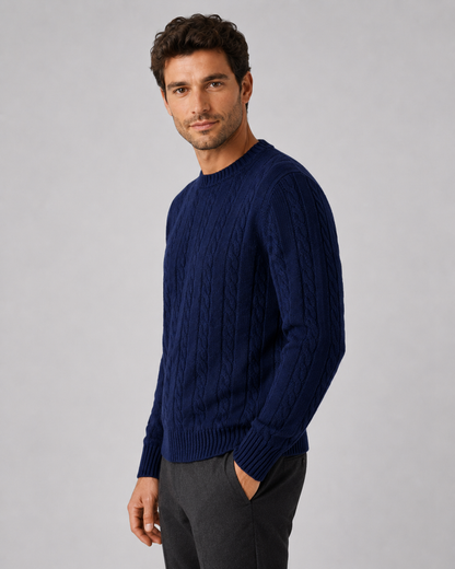 Men's Cable Knit Crew Neck Sweater | Long Sleeve | Soft Knit | Regular Fit | Smart Casual | Steven & Levon