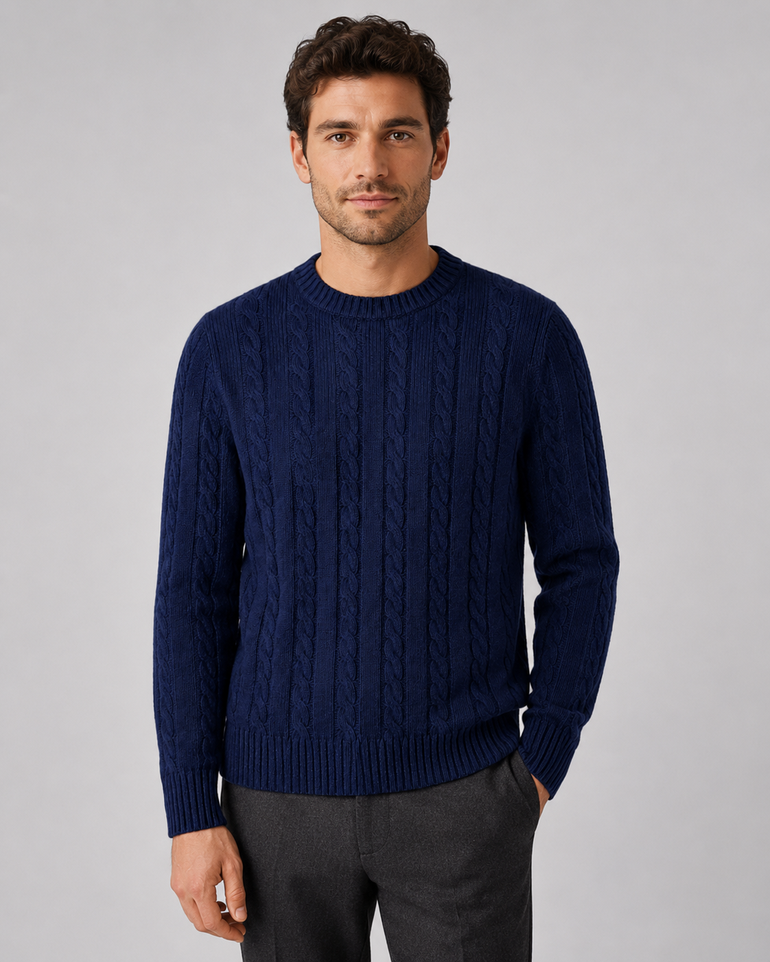 Men's Cable Knit Crew Neck Sweater | Long Sleeve | Soft Knit | Regular Fit | Smart Casual | Steven & Levon