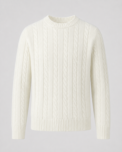 Men's Cable Knit Crew Neck Sweater | Long Sleeve | Soft Knit | Regular Fit | Smart Casual | Steven & Levon