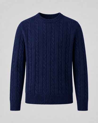 Men's Cable Knit Crew Neck Sweater | Long Sleeve | Soft Knit | Regular Fit | Smart Casual | Steven & Levon