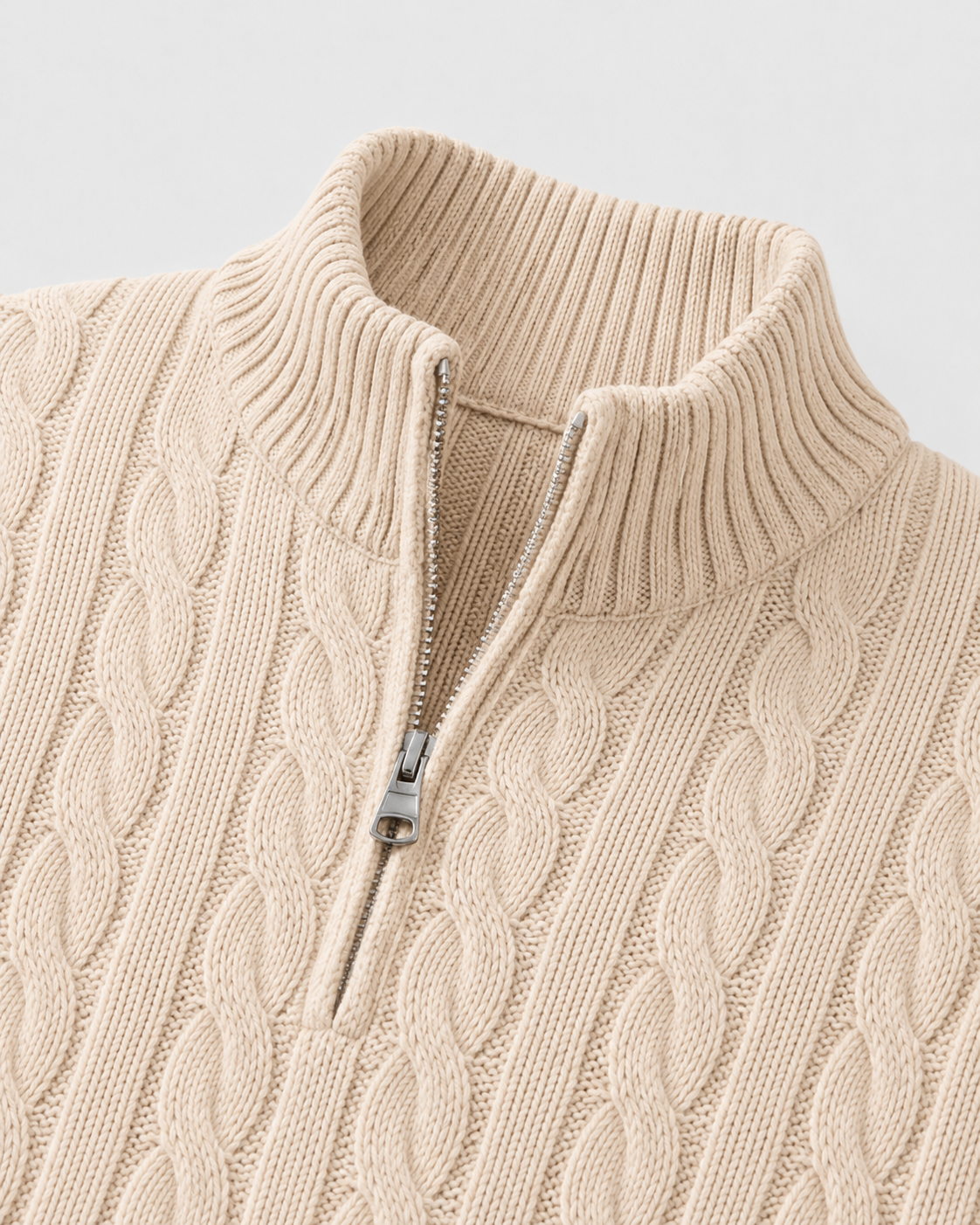 Men's Cable Knit Quarter Zip Sweater | Mock Neck | Long Sleeve | Warm Knit | Steven & Levon