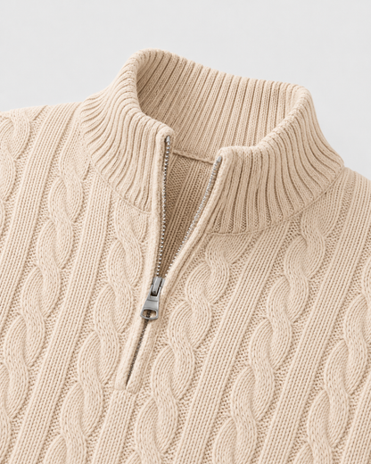 Men's Cable Knit Quarter Zip Sweater | Mock Neck | Long Sleeve | Warm Knit | Steven & Levon
