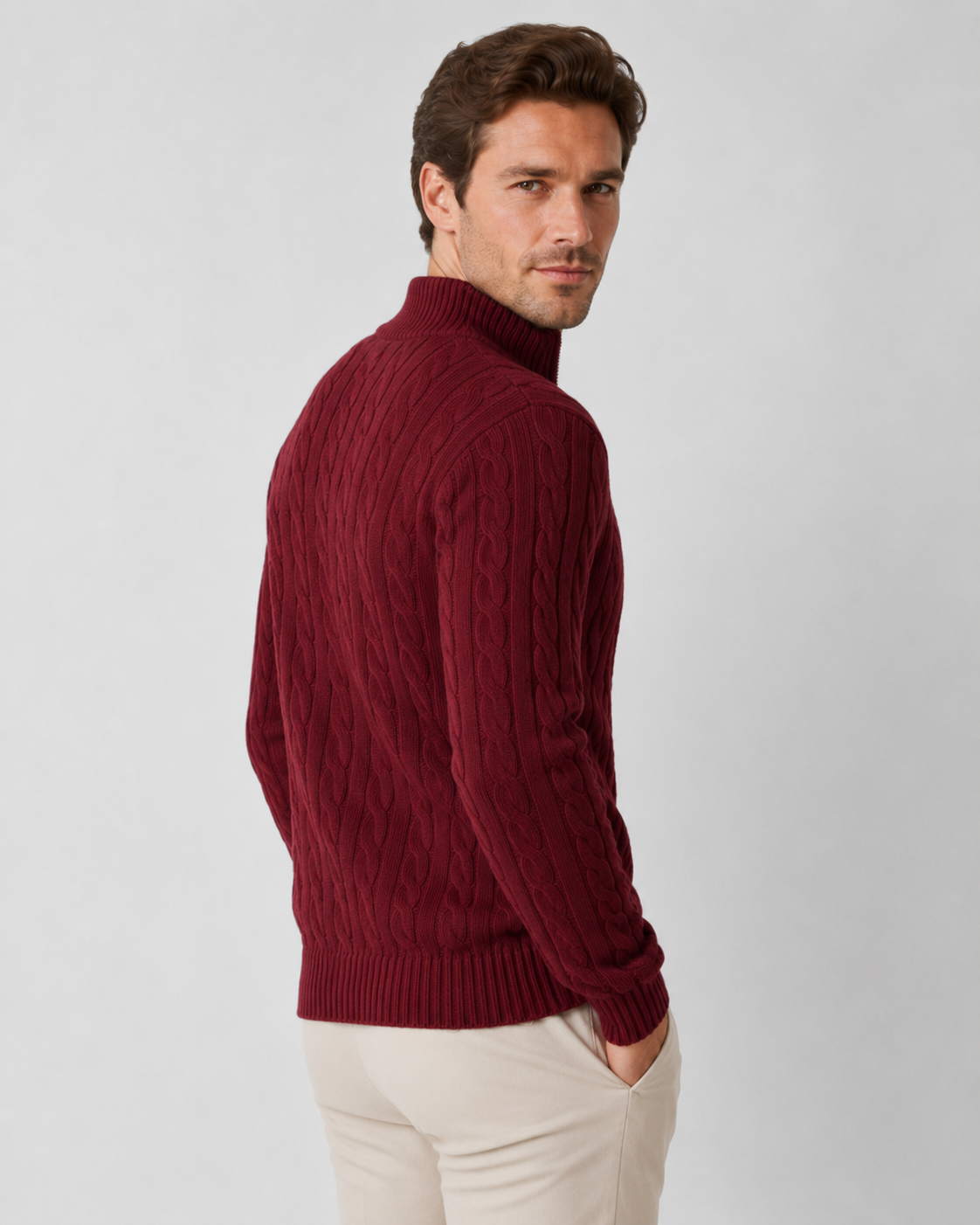 Men's Cable Knit Quarter Zip Sweater | Mock Neck | Long Sleeve | Warm Knit | Steven & Levon