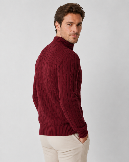Men's Cable Knit Quarter Zip Sweater | Mock Neck | Long Sleeve | Warm Knit | Steven & Levon