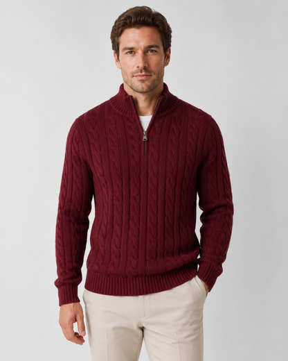 Men's Cable Knit Quarter Zip Sweater | Mock Neck | Long Sleeve | Warm Knit | Steven & Levon