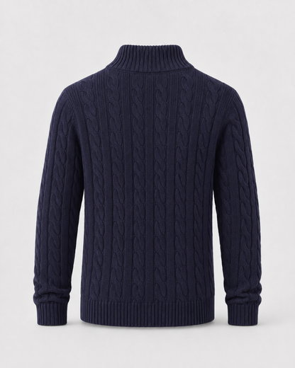 Men's Cable Knit Quarter Zip Sweater | Mock Neck | Long Sleeve | Warm Knit | Steven & Levon