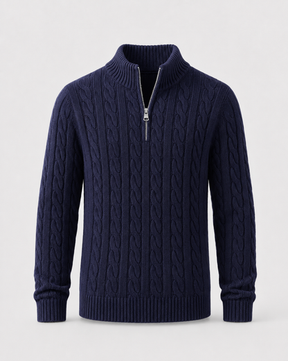 Men's Cable Knit Quarter Zip Sweater | Mock Neck | Long Sleeve | Warm Knit | Steven & Levon