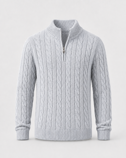 Men's Cable Knit Quarter Zip Sweater | Mock Neck | Long Sleeve | Warm Knit | Steven & Levon