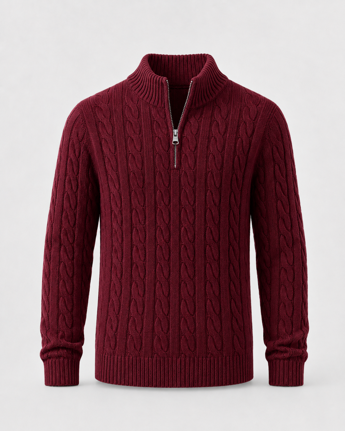 Men's Cable Knit Quarter Zip Sweater | Mock Neck | Long Sleeve | Warm Knit | Steven & Levon