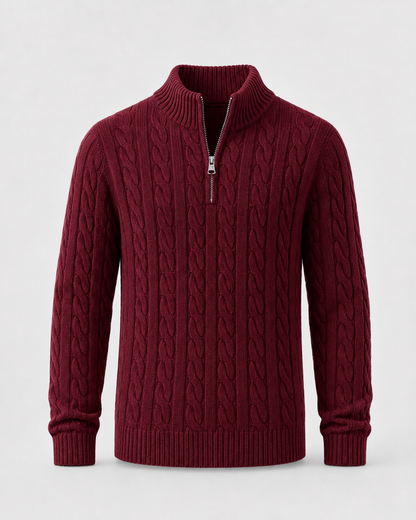 Men's Cable Knit Quarter Zip Sweater | Mock Neck | Long Sleeve | Warm Knit | Steven & Levon