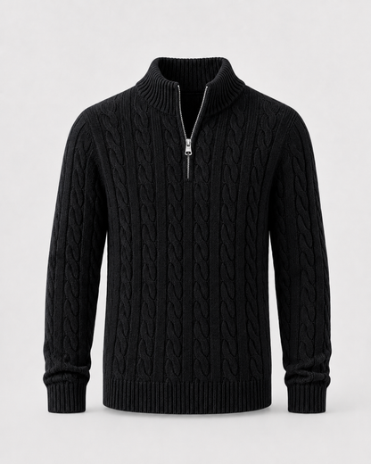 Men's Cable Knit Quarter Zip Sweater | Mock Neck | Long Sleeve | Warm Knit | Steven & Levon