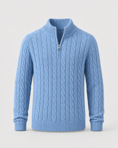 Men's Cable Knit Quarter Zip Sweater | Mock Neck | Long Sleeve | Warm Knit | Steven & Levon
