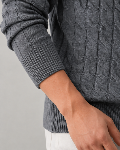 Men's Cable Knit Zip Cardigan | Stand Collar | Regular Fit | Warm Knit Sweater | Steven & Levon