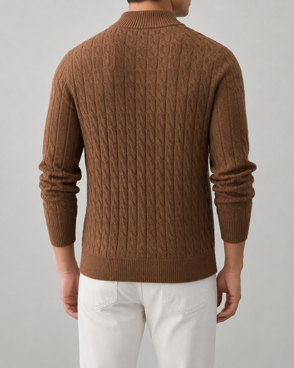 Men's Cable Knit Zip Cardigan | Stand Collar | Regular Fit | Warm Knit Sweater | Steven & Levon