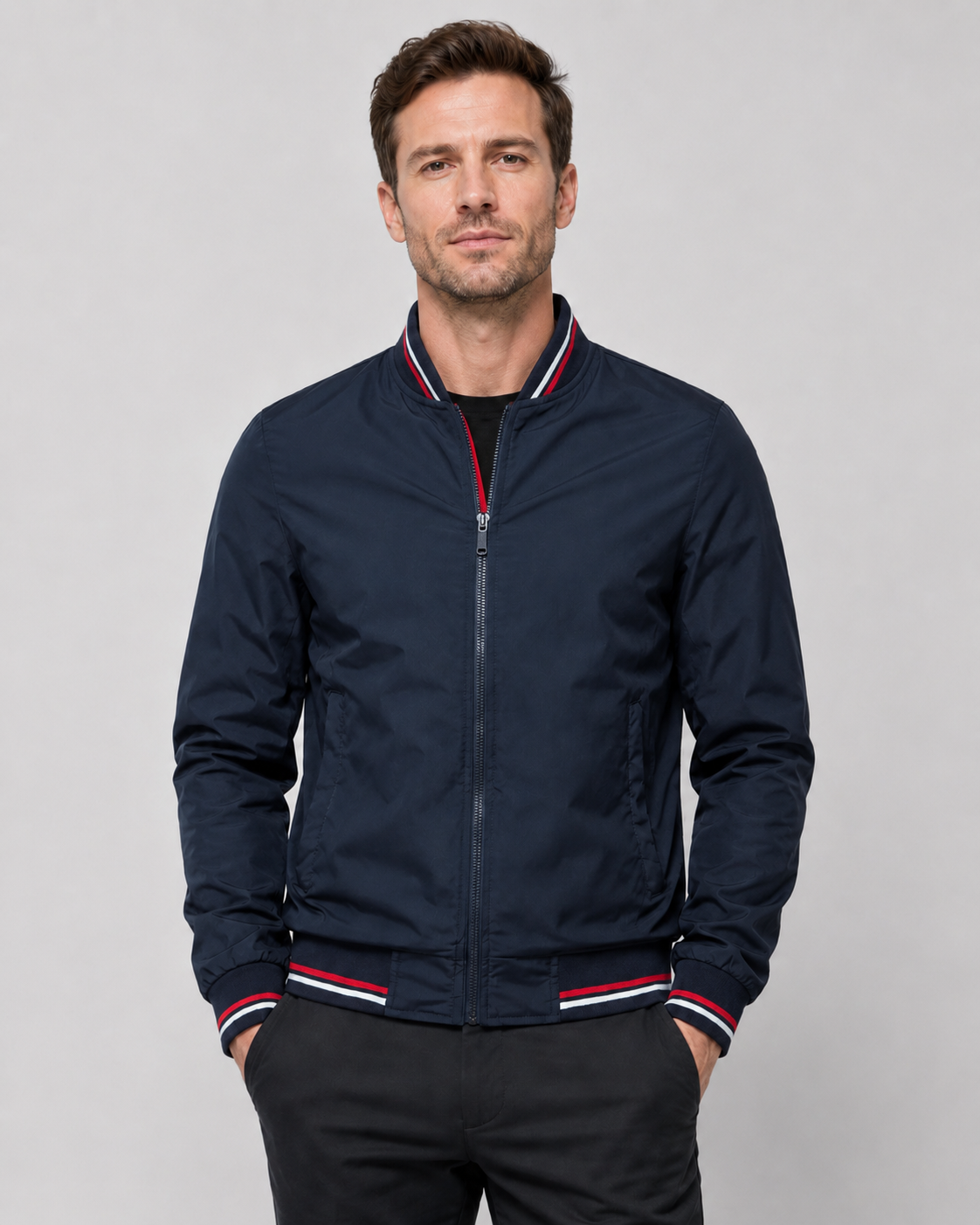 Men's Classic Bomber Jacket | Ribbed Trim | Zip Front | Lightweight | Smart Casual | Steven & Levon