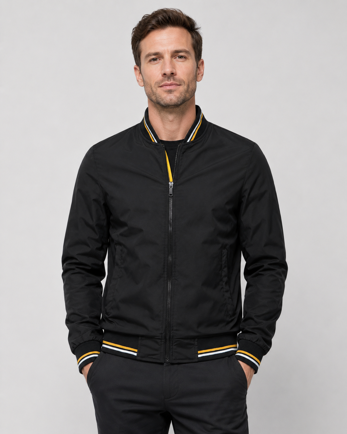 Men's Classic Bomber Jacket | Ribbed Trim | Zip Front | Lightweight | Smart Casual | Steven & Levon