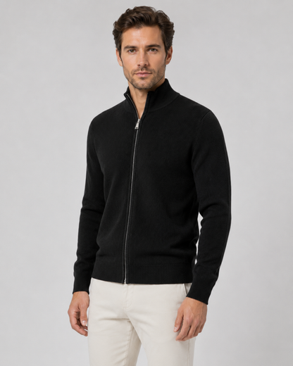 Men's Full Zip Knit Cardigan | Stand Collar | Soft Knit | Long Sleeve | Smart Casual | Steven & Levon