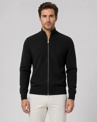 Men's Full Zip Knit Cardigan | Stand Collar | Soft Knit | Long Sleeve | Smart Casual | Steven & Levon
