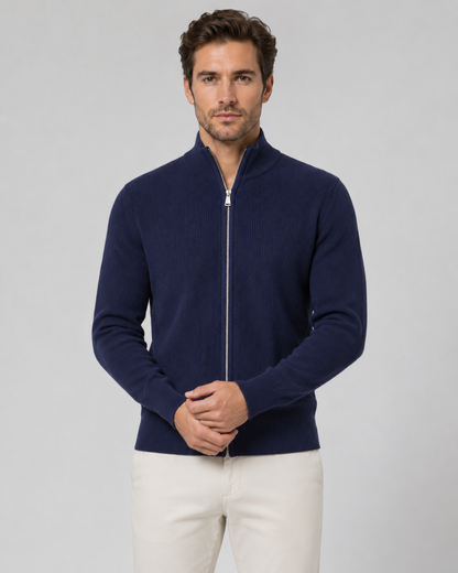 Men's Full Zip Knit Cardigan | Stand Collar | Soft Knit | Long Sleeve | Smart Casual | Steven & Levon