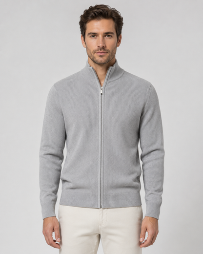 Men's Full Zip Knit Cardigan | Stand Collar | Soft Knit | Long Sleeve | Smart Casual | Steven & Levon