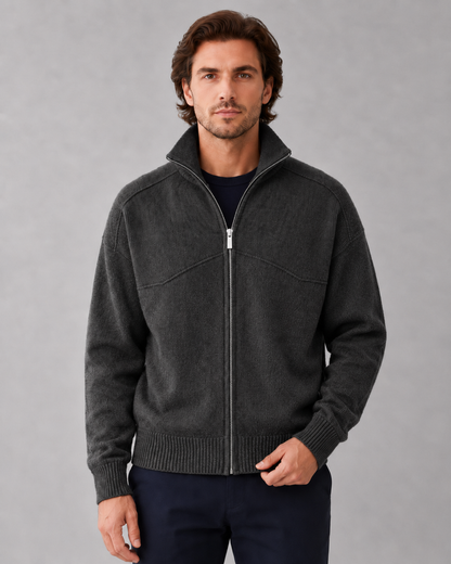 Men's Full Zip Knit Cardigan | Stand Collar | Soft Knit Sweater | Long Sleeve | Smart Casual | Steven & Levon